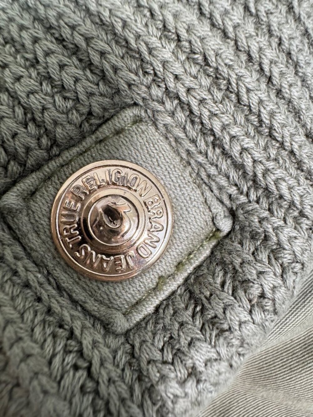 True Religion Military Green Bomber Funnel Knit Jacket Womens XS Stylish Casual - Picture 9 of 16